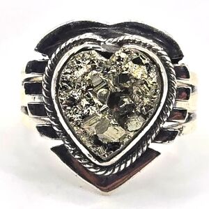 Pyrite Heart Solid Sterling Gemstone Ring